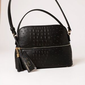 SUGU Vegan Faux Ostrich Crossbody Bag w/ Tassel – Black